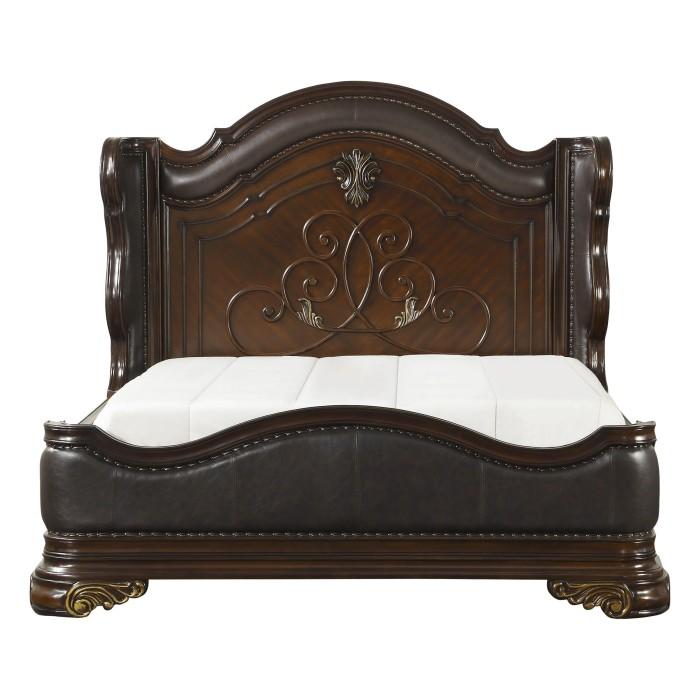 Royal Highlands Queen Upholstered Panel Bed in Rich Cherry 1603-1 - Furniture 4 Less Outlet (Salinas,CA)