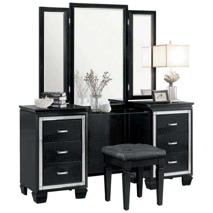 Allura Vanity Dresser with Mirror in Black 1916BK-15 - Furniture 4 Less Outlet (Salinas,CA)
