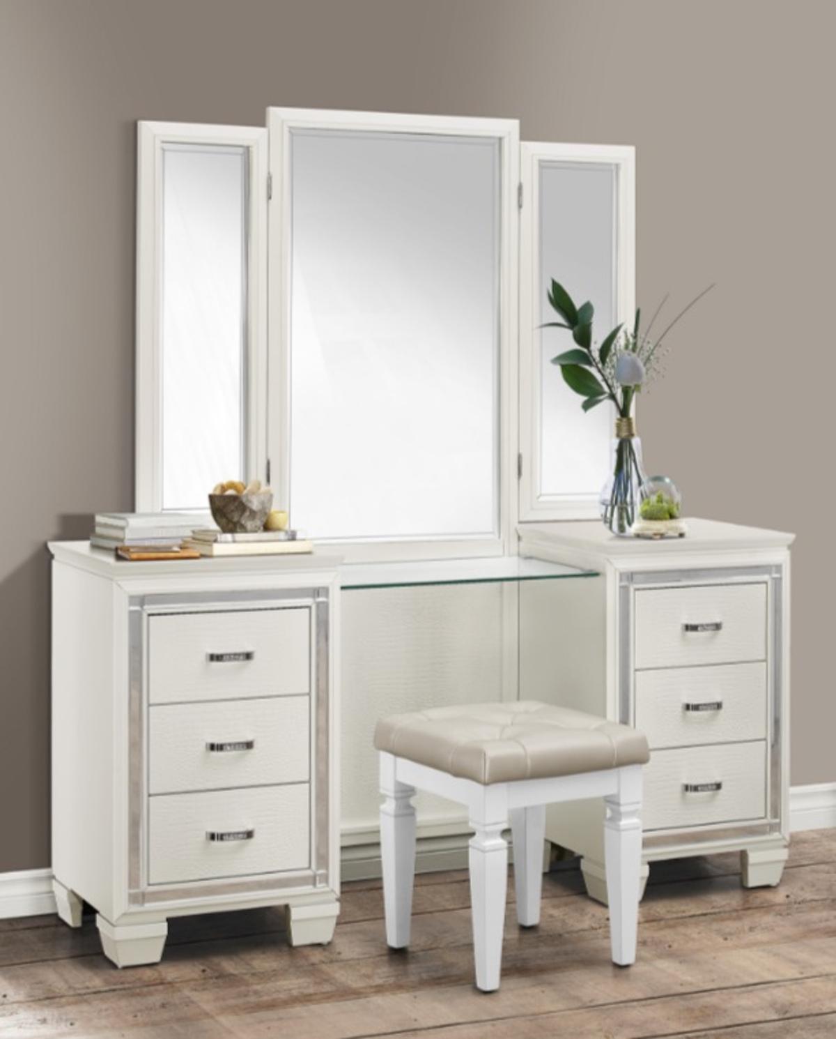 Allura Vanity Dresser with Mirror in White 1916W-15 - Furniture 4 Less Outlet (Salinas,CA)