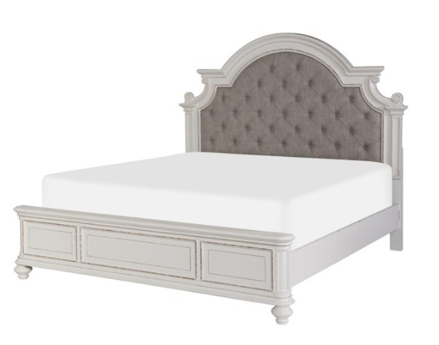 Baylesford Queen Upholstered Panel Bed in Antique White 1624W-1 - Furniture 4 Less Outlet (Salinas,CA)