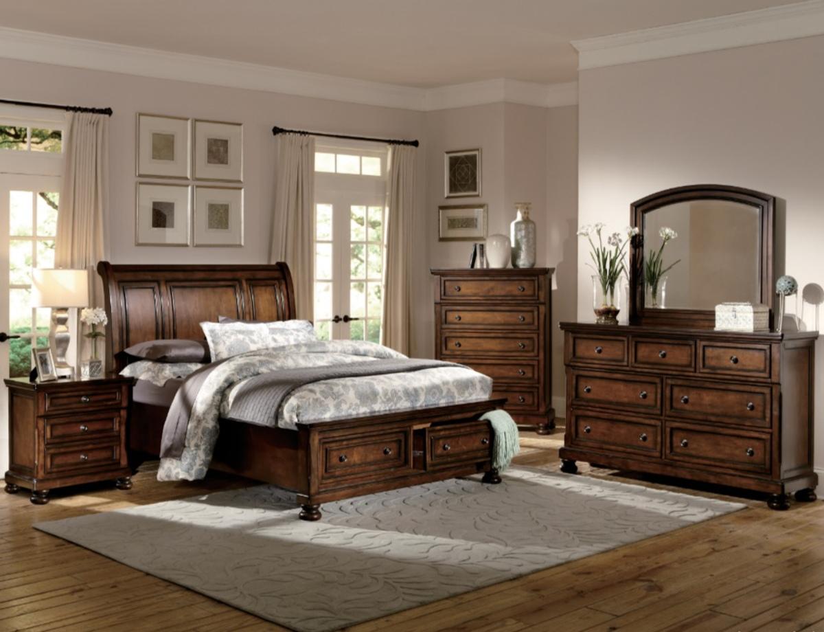 Cumberland King Sleigh Platform Bed with Footboard Storage in Brown Cherry 2159K-1EK - Furniture 4 Less Outlet (Salinas,CA)