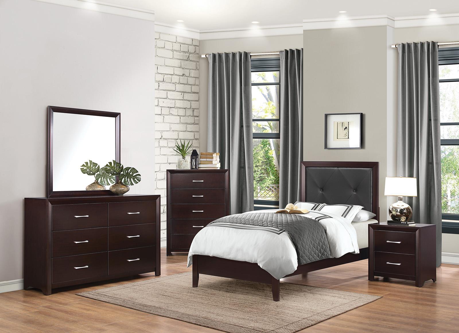 Edina Twin Panel Bed in Espresso-Hinted Cherry 2145T-1 - Furniture 4 Less Outlet (Salinas,CA)