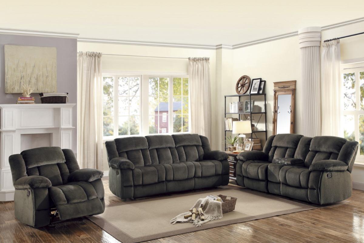 Laurelton Double Glider Reclining Loveseat w/ Center Console in Chocolate 9636-2 - Furniture 4 Less Outlet (Salinas,CA)
