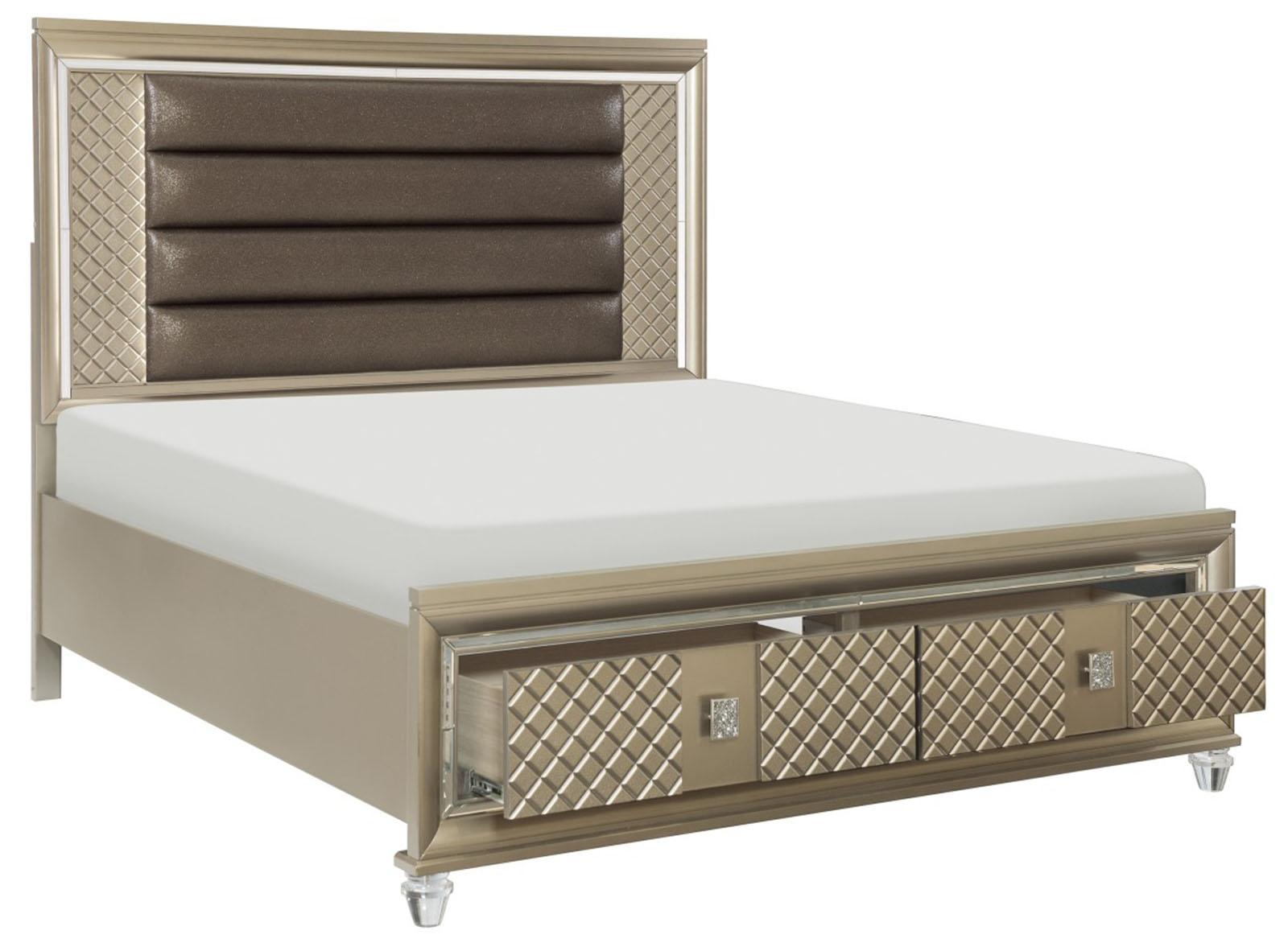 Loudon Queen Platform with Storage Bed in Champagne Metallic 1515-1 - Furniture 4 Less Outlet (Salinas,CA)