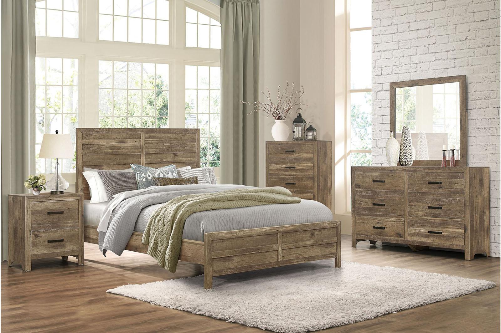 Mandan Queen Panel Bed in Weathered Pine 1910-1 - Furniture 4 Less Outlet (Salinas,CA)