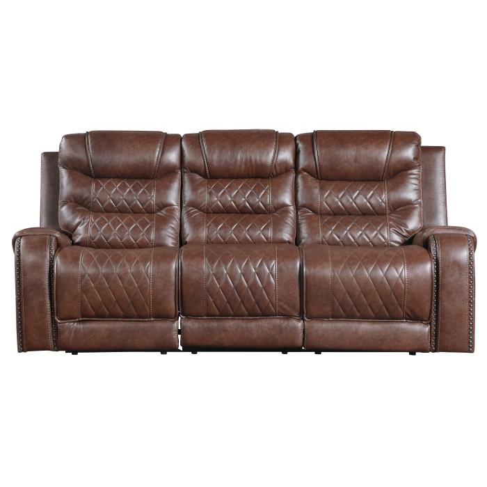 Putnam Power Double Reclining Sofa with Drop-Down in Brown 9405BR-3PW - Furniture 4 Less Outlet (Salinas,CA)