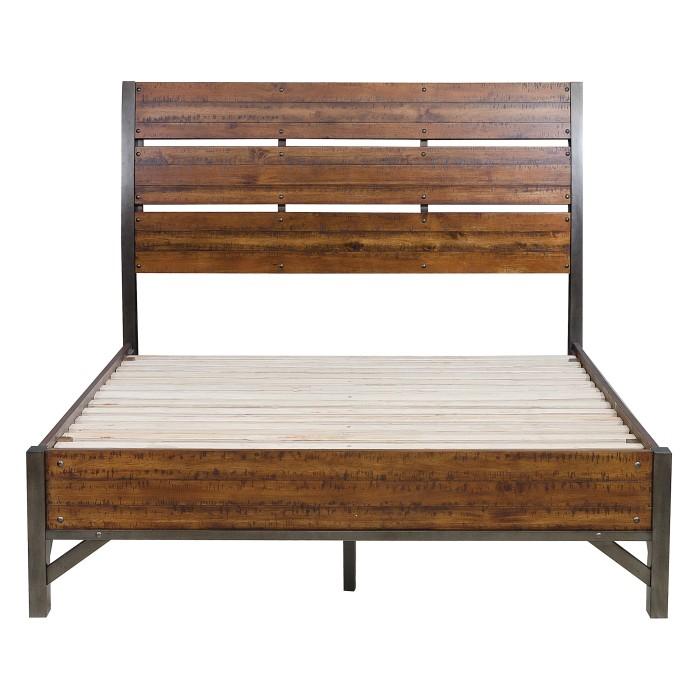 Holverson Queen Platform Bed in Rustic Brown & Gunmetal 1715-1 - Furniture 4 Less Outlet (Salinas,CA)