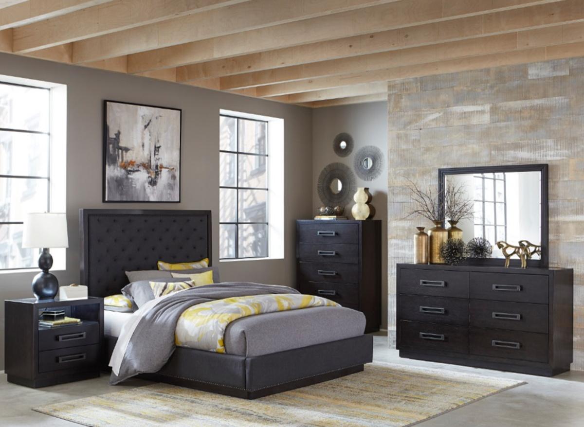 Larchmont Queen Upholstered Platform Bed in Charcoal 5424-1 - Furniture 4 Less Outlet (Salinas,CA)