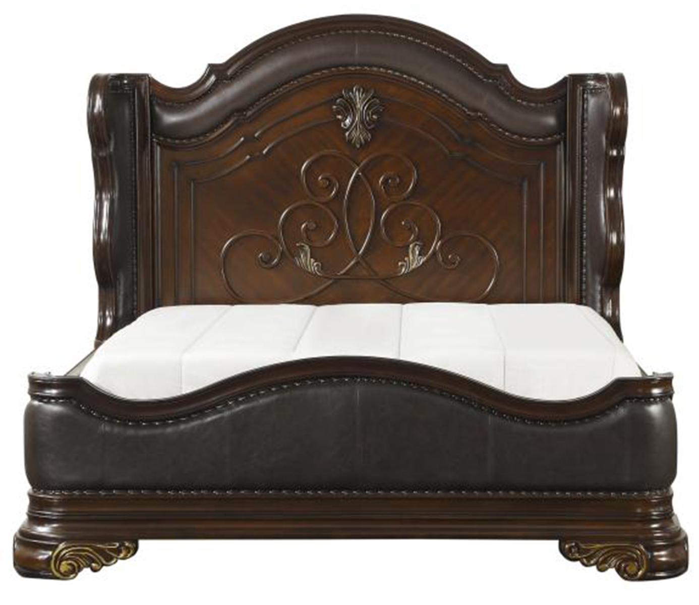 Royal Highlands Queen Upholstered Panel Bed in Rich Cherry 1603-1 - Furniture 4 Less Outlet (Salinas,CA)