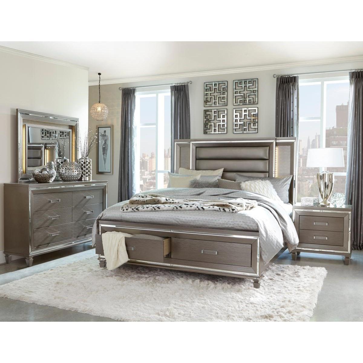 Tamsin Queen Upholstered Storage Bed in Silver Grey Metallic 1616-1 - Furniture 4 Less Outlet (Salinas,CA)