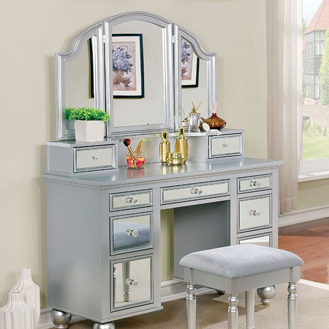 TRACY Silver Vanity w/ Stool - Furniture 4 Less Outlet (Salinas,CA)