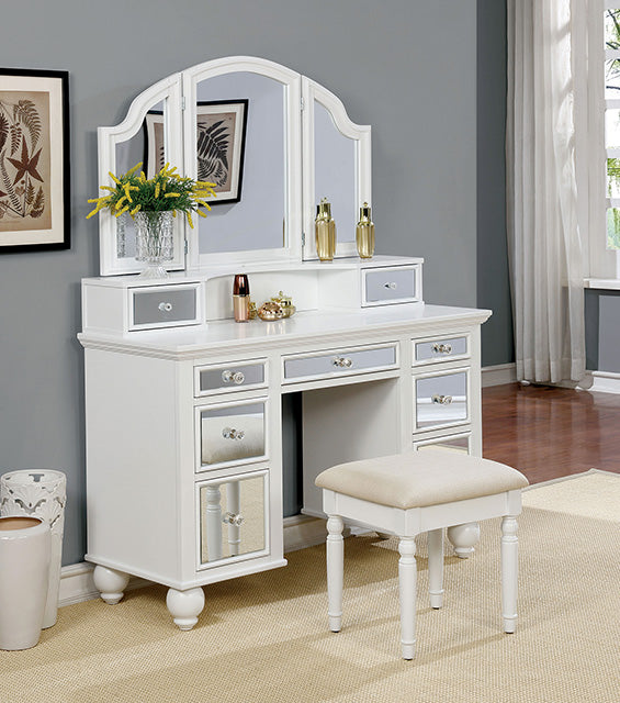 TRACY White Vanity w/ Stool - Furniture 4 Less Outlet (Salinas,CA)