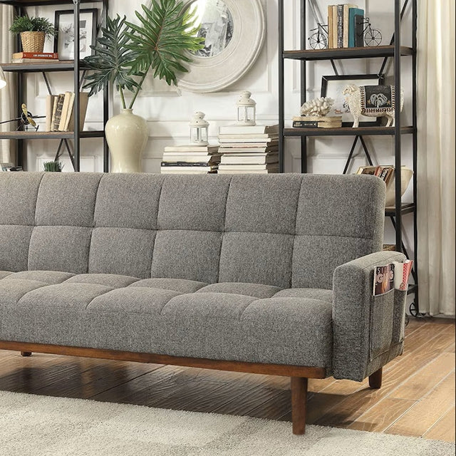Nettie Gray/Oak Futon Sofa - Furniture 4 Less Outlet (Salinas,CA)