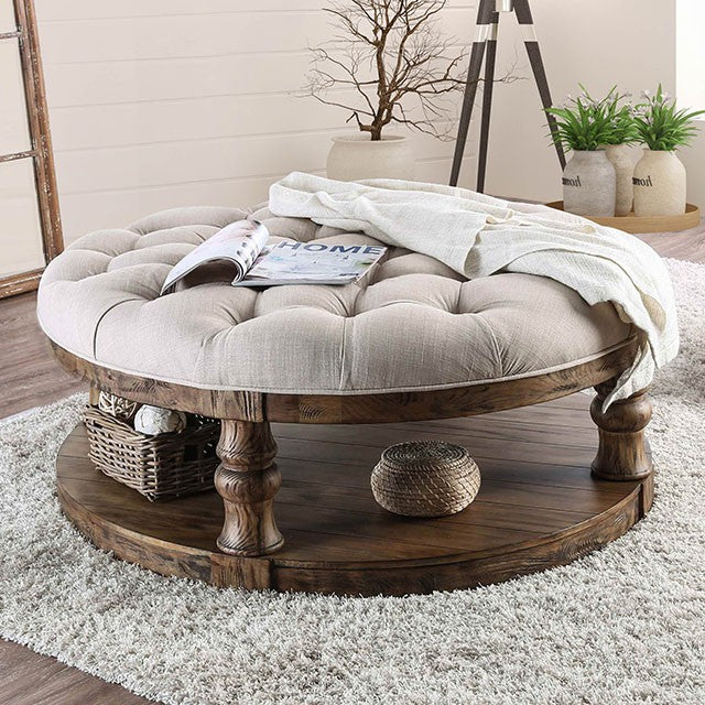 Mika Antique Oak Coffee Table w/ Cushion Top - Furniture 4 Less Outlet (Salinas,CA)