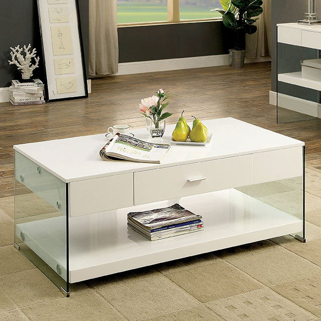 Raya White Coffee Table, White - Furniture 4 Less Outlet (Salinas,CA)