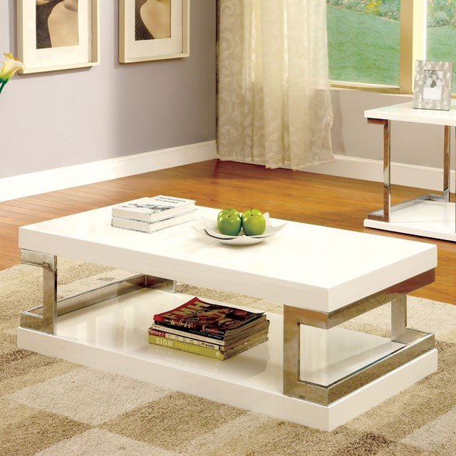 MEDA White/Chrome Coffee Table, White - Furniture 4 Less Outlet (Salinas,CA)