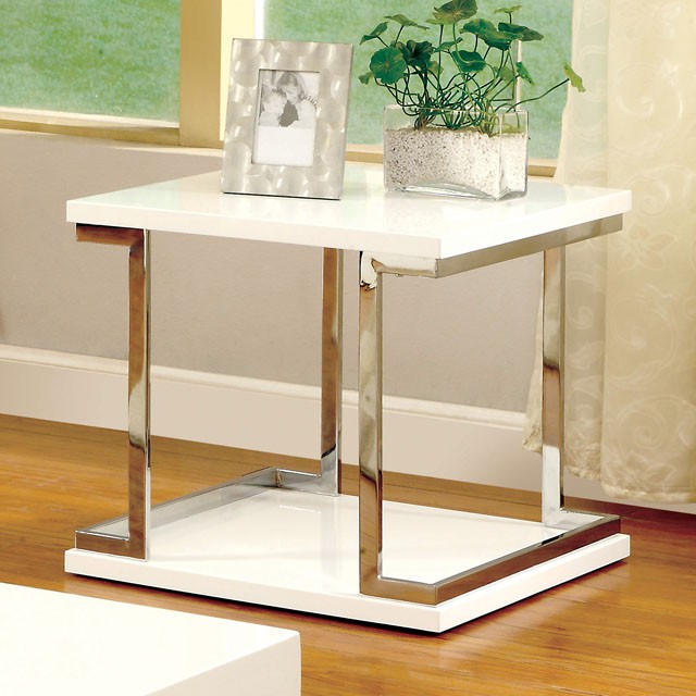 MEDA White/Chrome End Table, White - Furniture 4 Less Outlet (Salinas,CA)