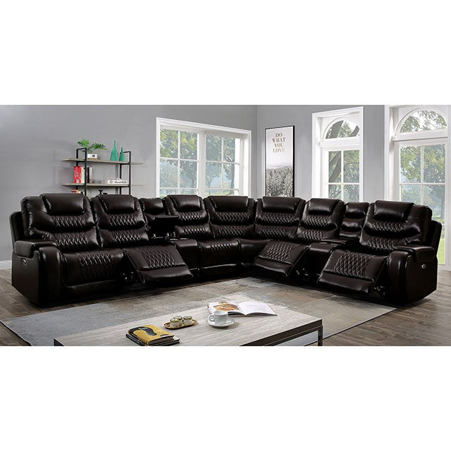 Mariah Power Sectional w/ Recliner Brown - Furniture 4 Less Outlet (Salinas,CA)