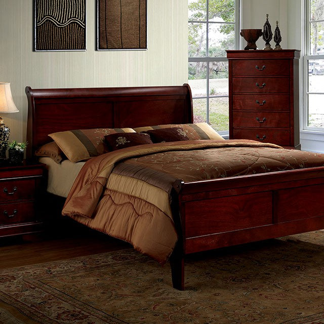 Louis Philippe Queen Bed Cherry - Furniture 4 Less Outlet (Salinas,CA)