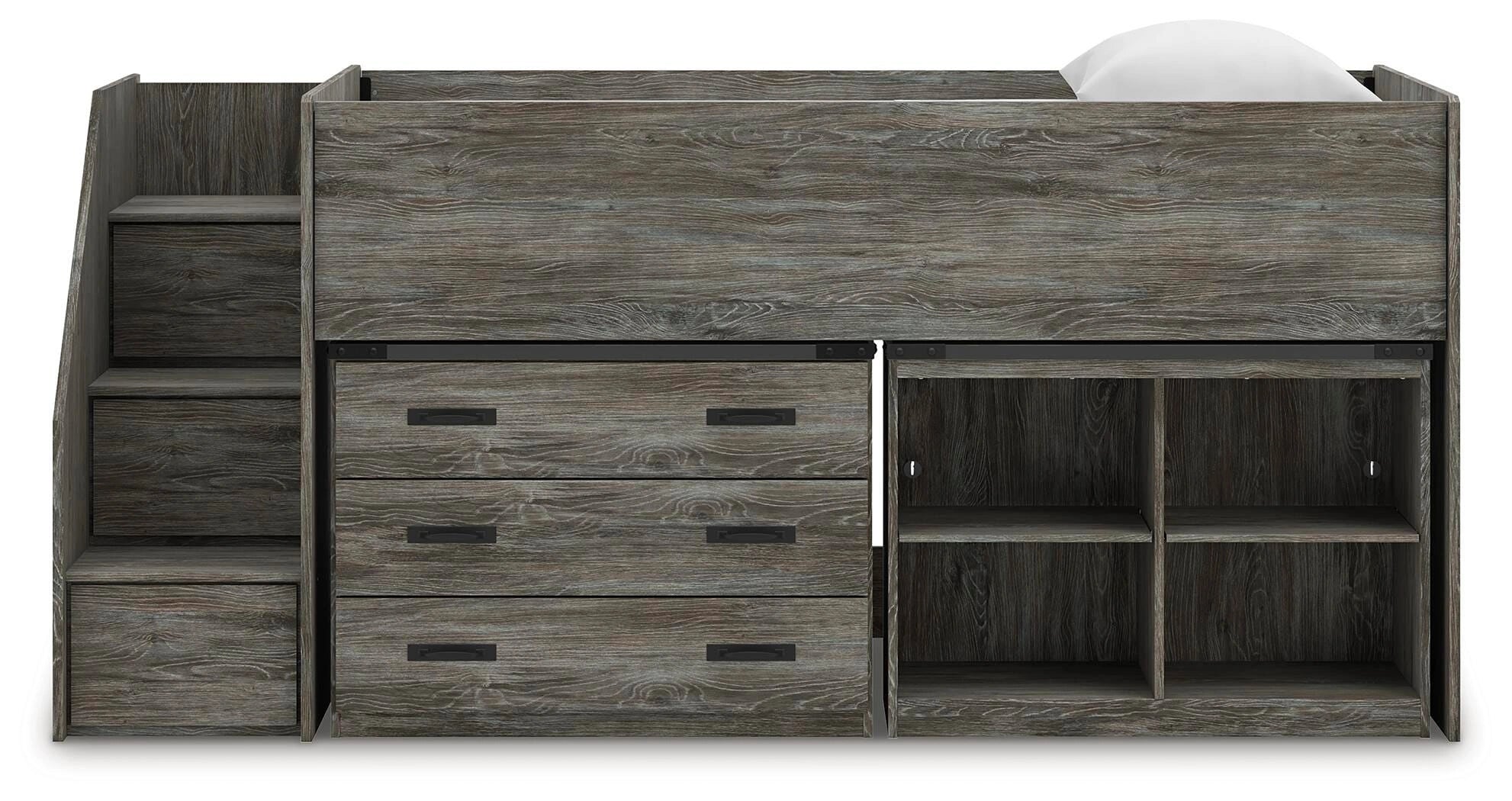 Frandern Loft Bed with Bookcase and Drawer Storage