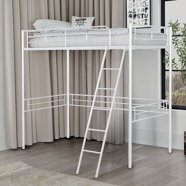 Myles Twin Loft Bed White, Silver & Black - Furniture 4 Less Outlet (Salinas,CA)