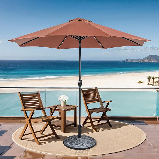 Soli 9' Outdoor Umbrella w/ Auto Tilt + 21" Round Base - Furniture 4 Less Outlet (Salinas,CA)