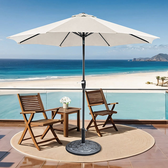 Soli 9' Outdoor Umbrella w/ Auto Tilt + 21" Round Base - Furniture 4 Less Outlet (Salinas,CA)