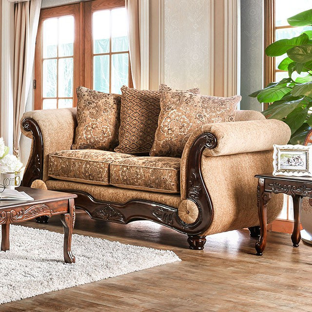 NICANOR Tan/Gold Love Seat - Furniture 4 Less Outlet (Salinas,CA)