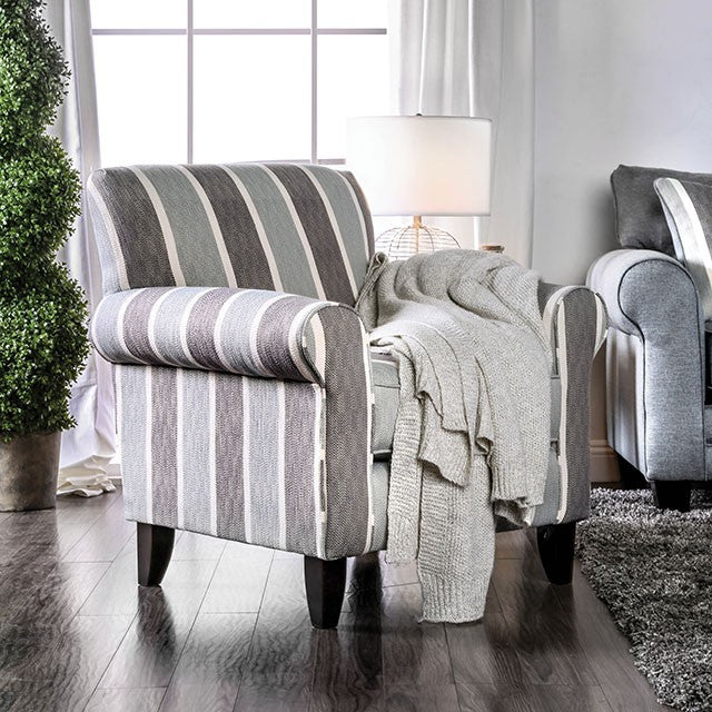 Misty Blue/Gray Stripe Chair - Furniture 4 Less Outlet (Salinas,CA)