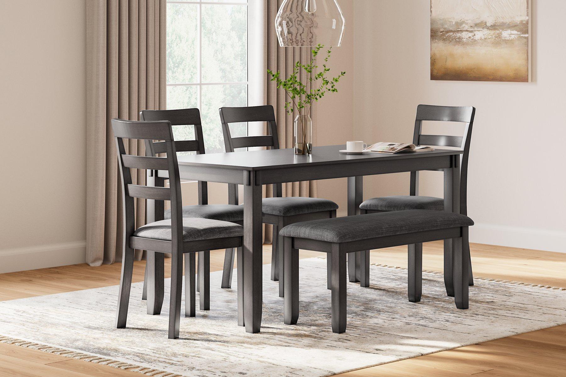 Bridson Dining Table and Chairs with Bench (Set of 6) - Furniture 4 Less Outlet (Salinas,CA)