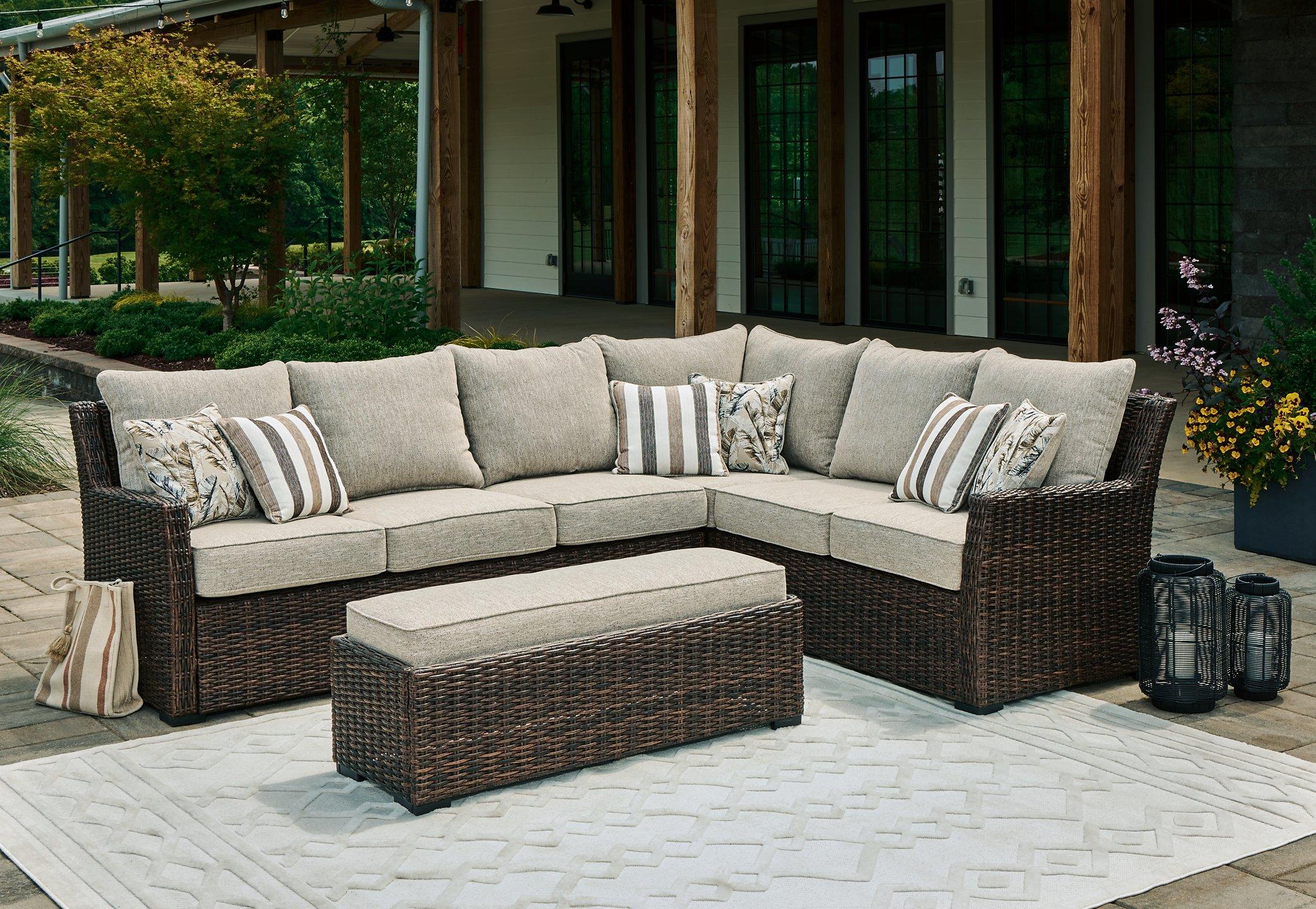 Brook Ranch Outdoor Sofa Sectional/Bench with Cushion (Set of 3) - Furniture 4 Less Outlet (Salinas,CA)