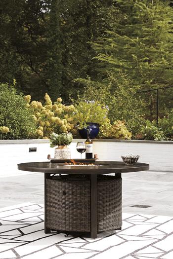 Paradise Trail Paradise Trail Fire Pit Table with 4 Nuvella Swivel Lounge Chairs - Furniture 4 Less Outlet (Salinas,CA)