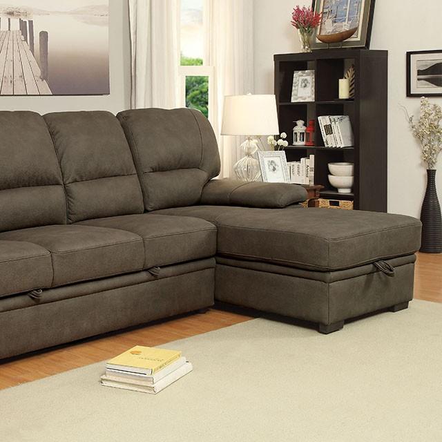 ALCESTER Brown & Gray Sectional w/ Sleeper, Ash - Furniture 4 Less Outlet (Salinas,CA)