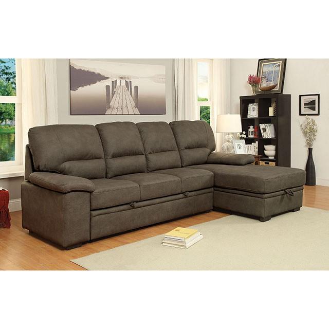 ALCESTER Brown & Gray Sectional w/ Sleeper, Ash - Furniture 4 Less Outlet (Salinas,CA)