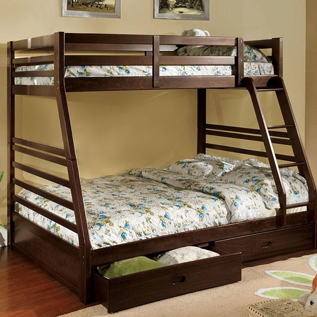 California II Cherry Twin/Full Bunk Bed w/ 2 Drawers Cherry, Walnut, Grey, &Oak - Furniture 4 Less Outlet (Salinas,CA)