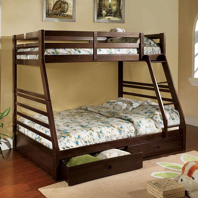 California II Cherry Twin/Full Bunk Bed w/ 2 Drawers Cherry, Walnut, Grey, &Oak - Furniture 4 Less Outlet (Salinas,CA)