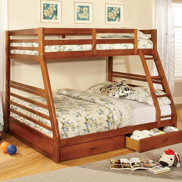 California II Cherry Twin/Full Bunk Bed w/ 2 Drawers Cherry, Walnut, Grey, &Oak - Furniture 4 Less Outlet (Salinas,CA)