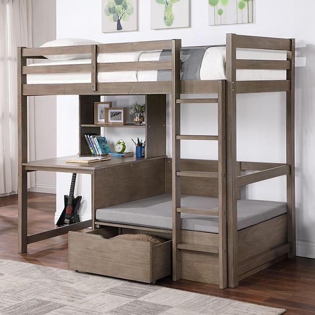 CALLISTUS Twin Workstation Loft Bed, White & Gray - Furniture 4 Less Outlet (Salinas,CA)