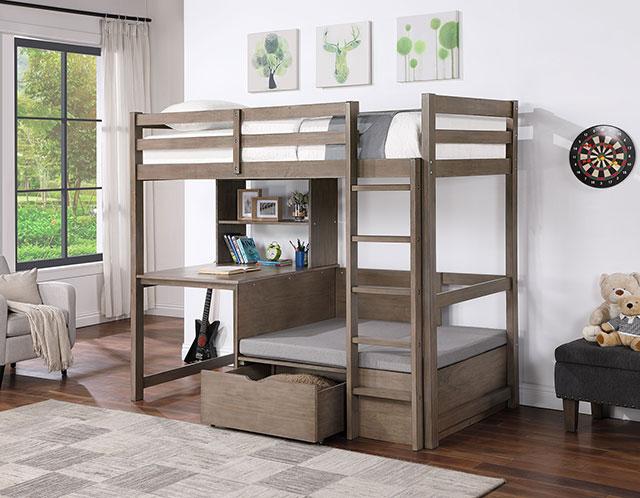 CALLISTUS Twin Workstation Loft Bed, White & Gray - Furniture 4 Less Outlet (Salinas,CA)