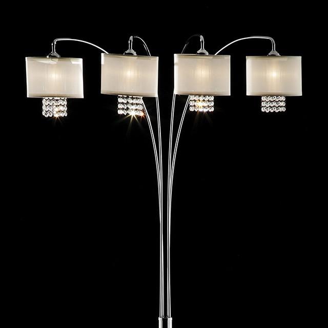 Claris Ivory/Chrome Arch Lamp, Hanging Crystal - Furniture 4 Less Outlet (Salinas,CA)