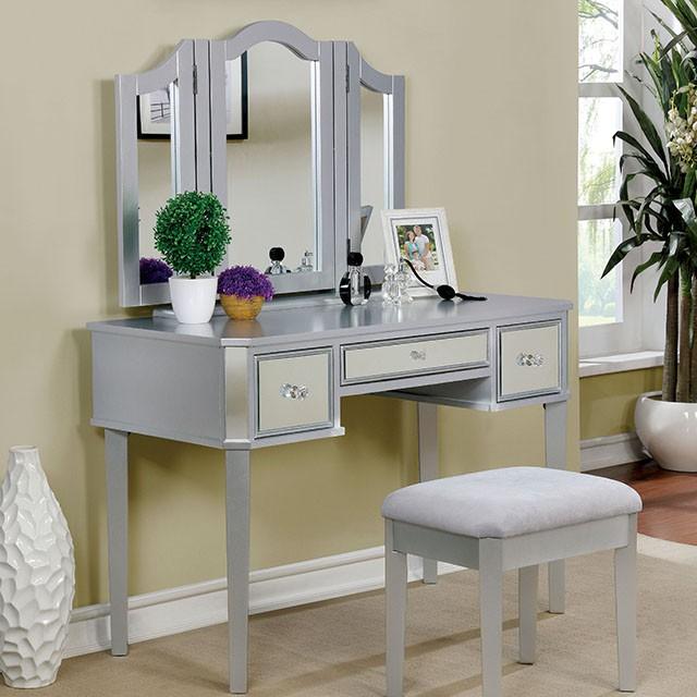 CLARISSE Silver Vanity w/ Stool - Furniture 4 Less Outlet (Salinas,CA)