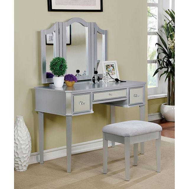 CLARISSE Silver Vanity w/ Stool - Furniture 4 Less Outlet (Salinas,CA)