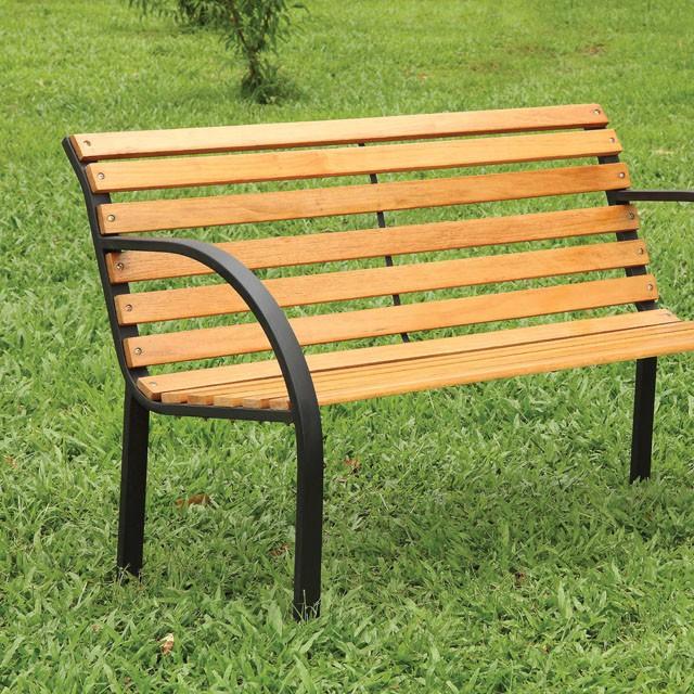 DUMAS Oak/Black Patio Wooden Bench - Furniture 4 Less Outlet (Salinas,CA)