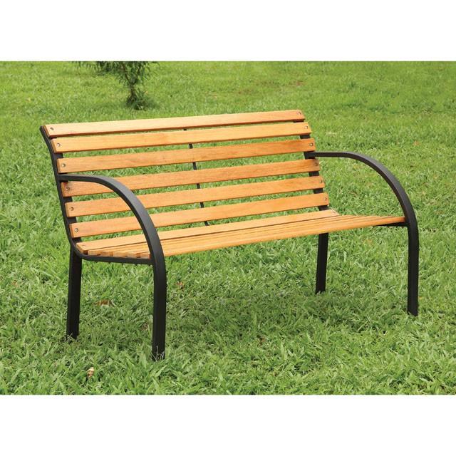 DUMAS Oak/Black Patio Wooden Bench - Furniture 4 Less Outlet (Salinas,CA)