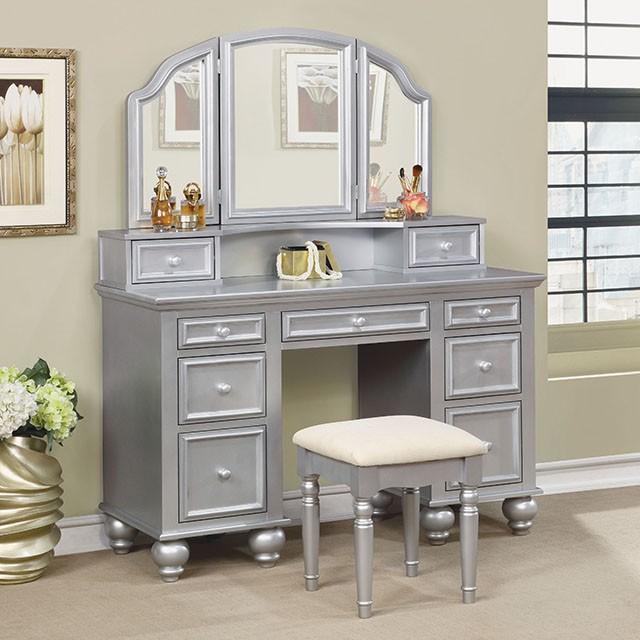 ATHY Silver Vanity w/ Stool - Furniture 4 Less Outlet (Salinas,CA)