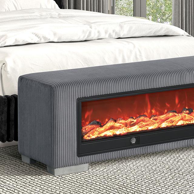 Elnath Bench w/ Visual Wood Log Fireplace Gray - Furniture 4 Less Outlet (Salinas,CA)