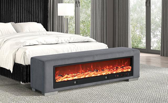 Elnath Bench w/ Visual Wood Log Fireplace Gray - Furniture 4 Less Outlet (Salinas,CA)