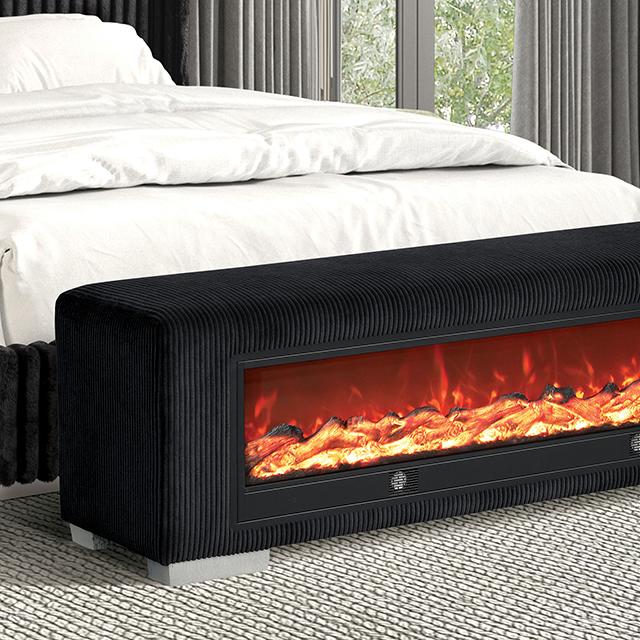 Elnath Bench w/ Visual Wood Log Fireplace Gray - Furniture 4 Less Outlet (Salinas,CA)