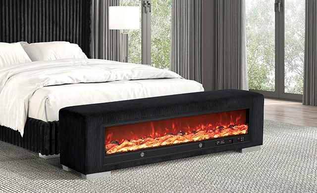 Elnath Bench w/ Visual Wood Log Fireplace Gray - Furniture 4 Less Outlet (Salinas,CA)