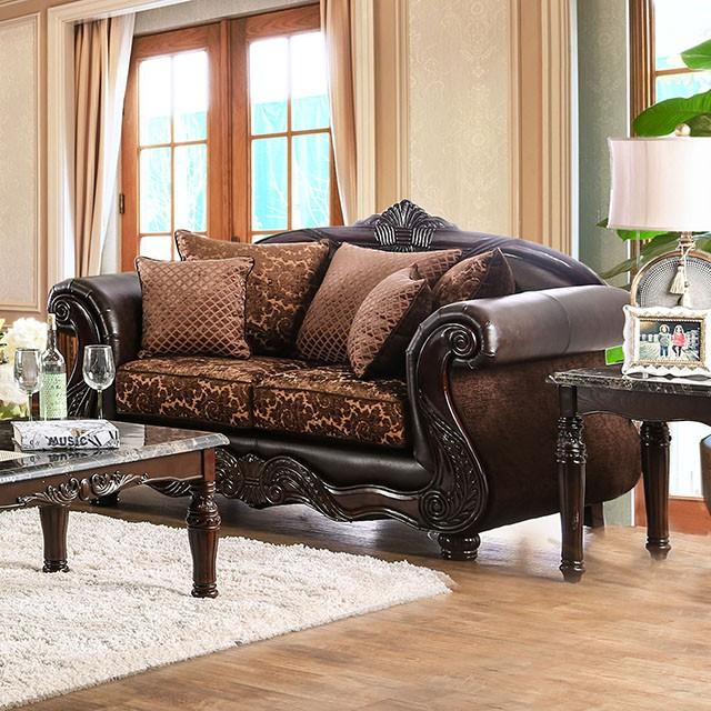 ELPIS Brown/Espresso Love Seat - Furniture 4 Less Outlet (Salinas,CA)